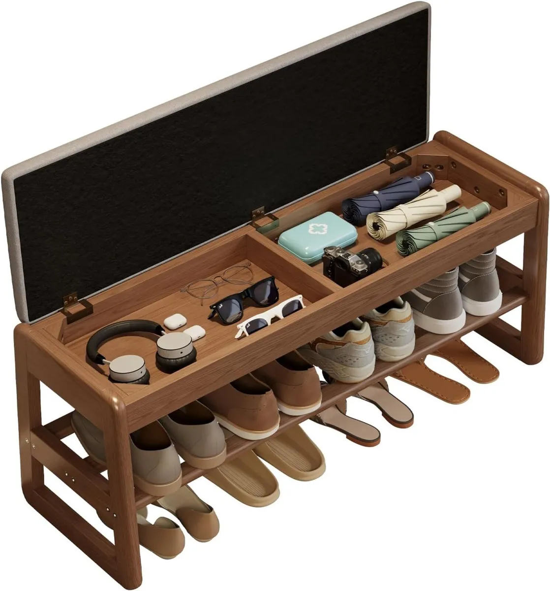 Small Shoe Bench with Cushion Storage Seat Wooden - Image 4