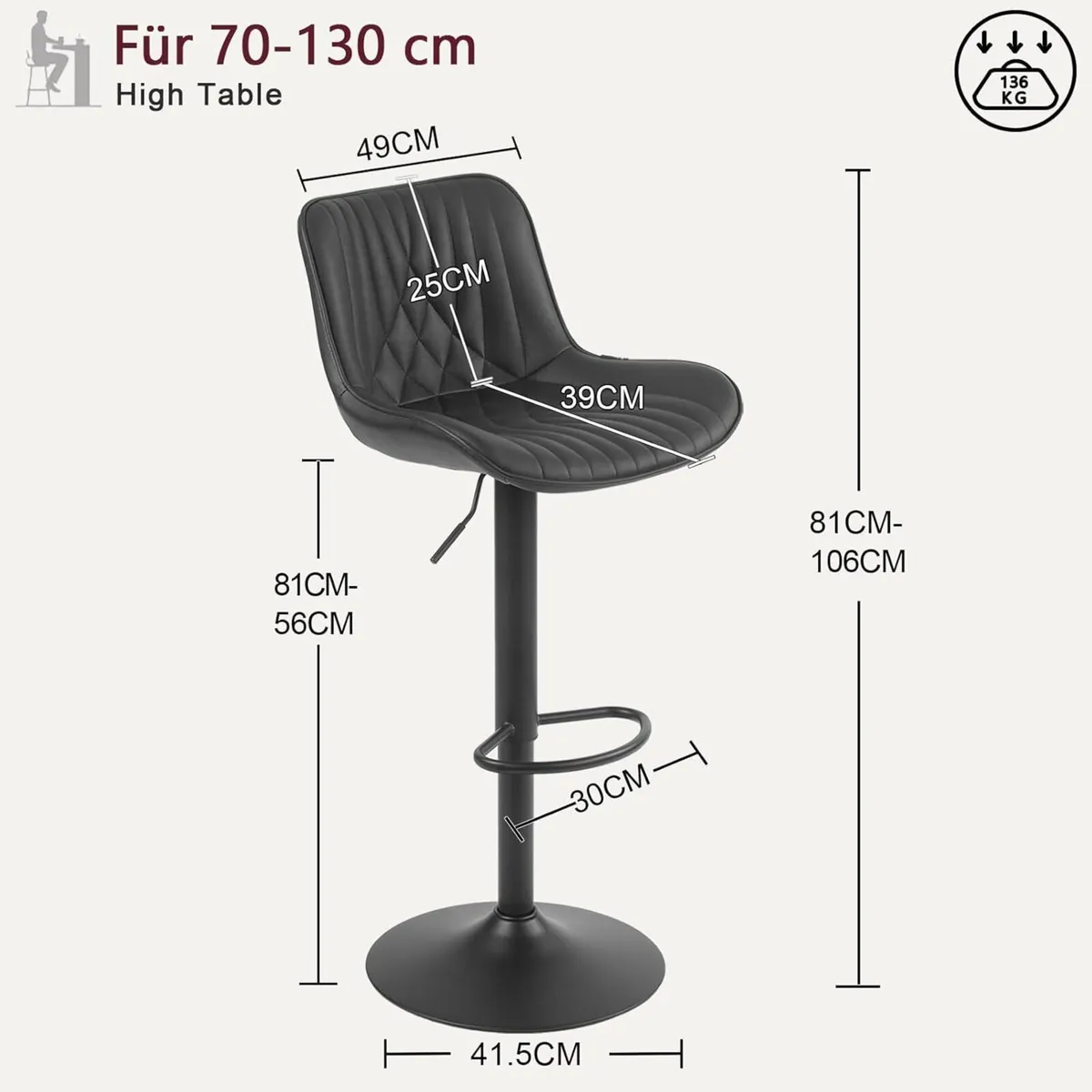 Bar Stools Breakfast Chairs with Back PU Leather - Image 2