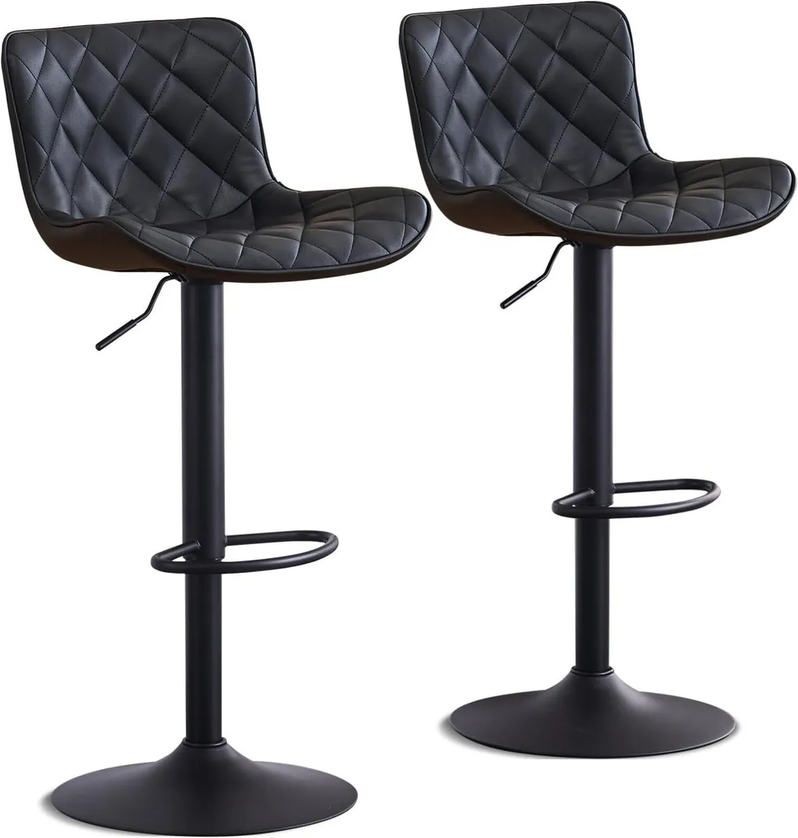 Black Bar Stools Set of 2 PU Leather Barstools - Image 3