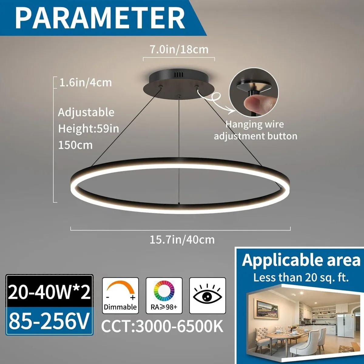 40cm Round Dining Table Pendant Lights Dimmable - Image 2