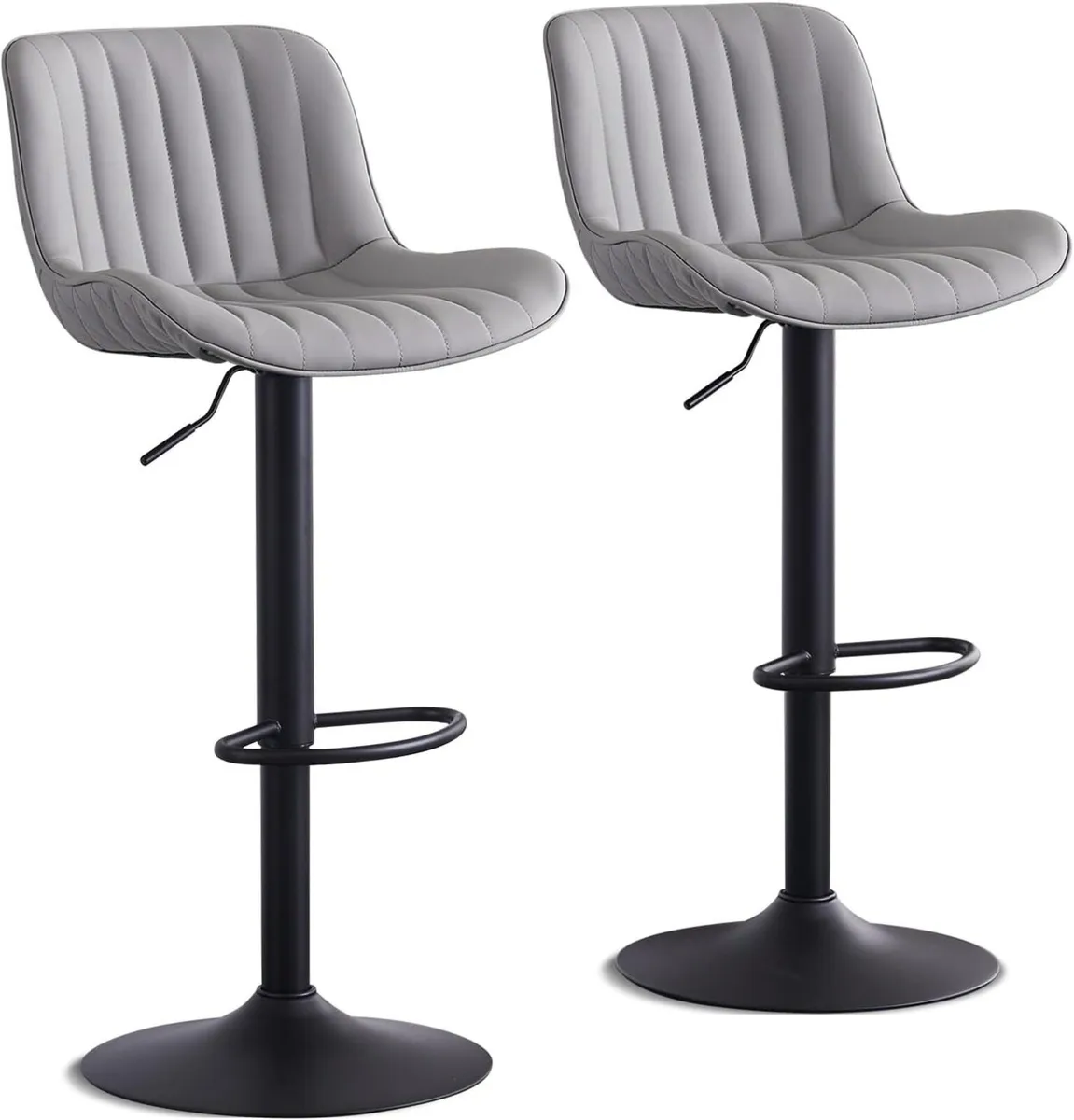 Bar Stools Set of 2 Grey PU Leather Barstools - Image 3
