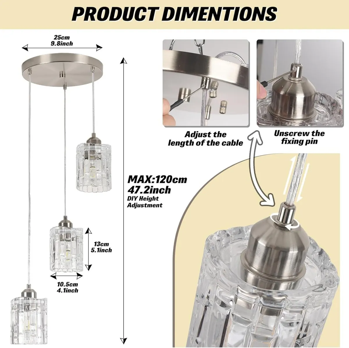 3 Ring Crystal LED Pendant Light Modern Chrome - Image 2