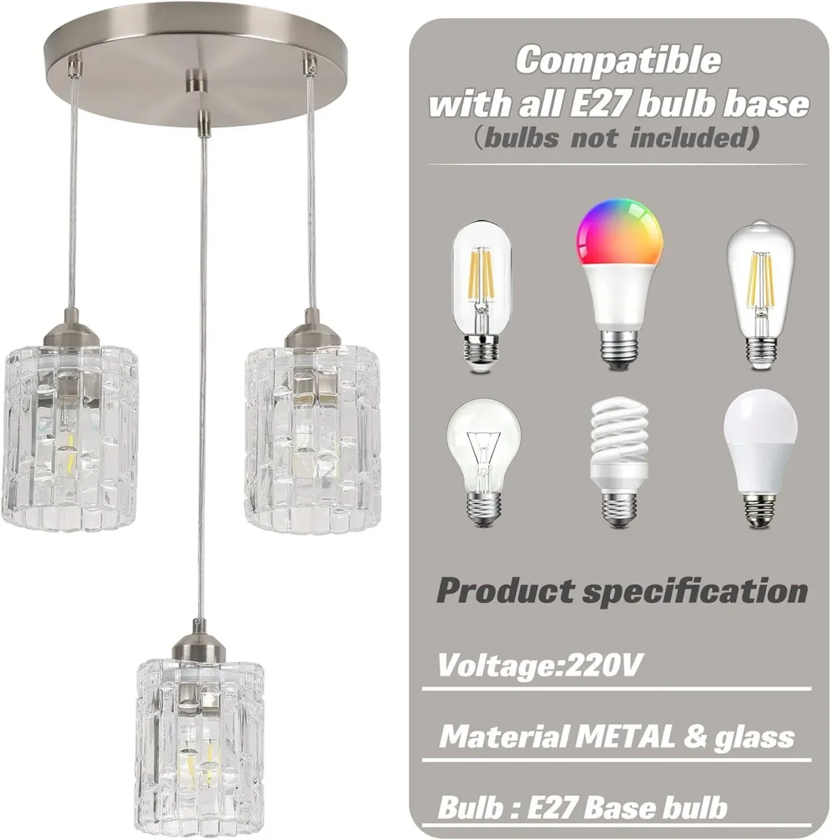 3 Ring Crystal LED Pendant Light Modern Chrome - Image 4