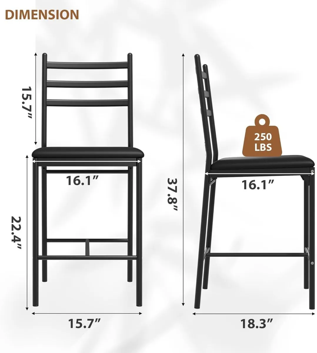 Bar Stools Set of 2 Counter Height Chairs with - Image 2