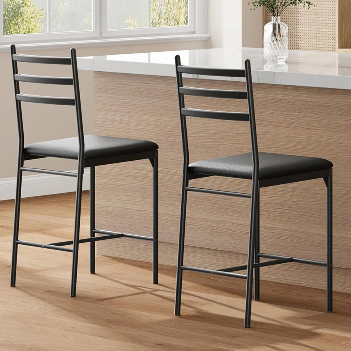Bar Stools Set of 2 Counter Height Chairs with - Image 1
