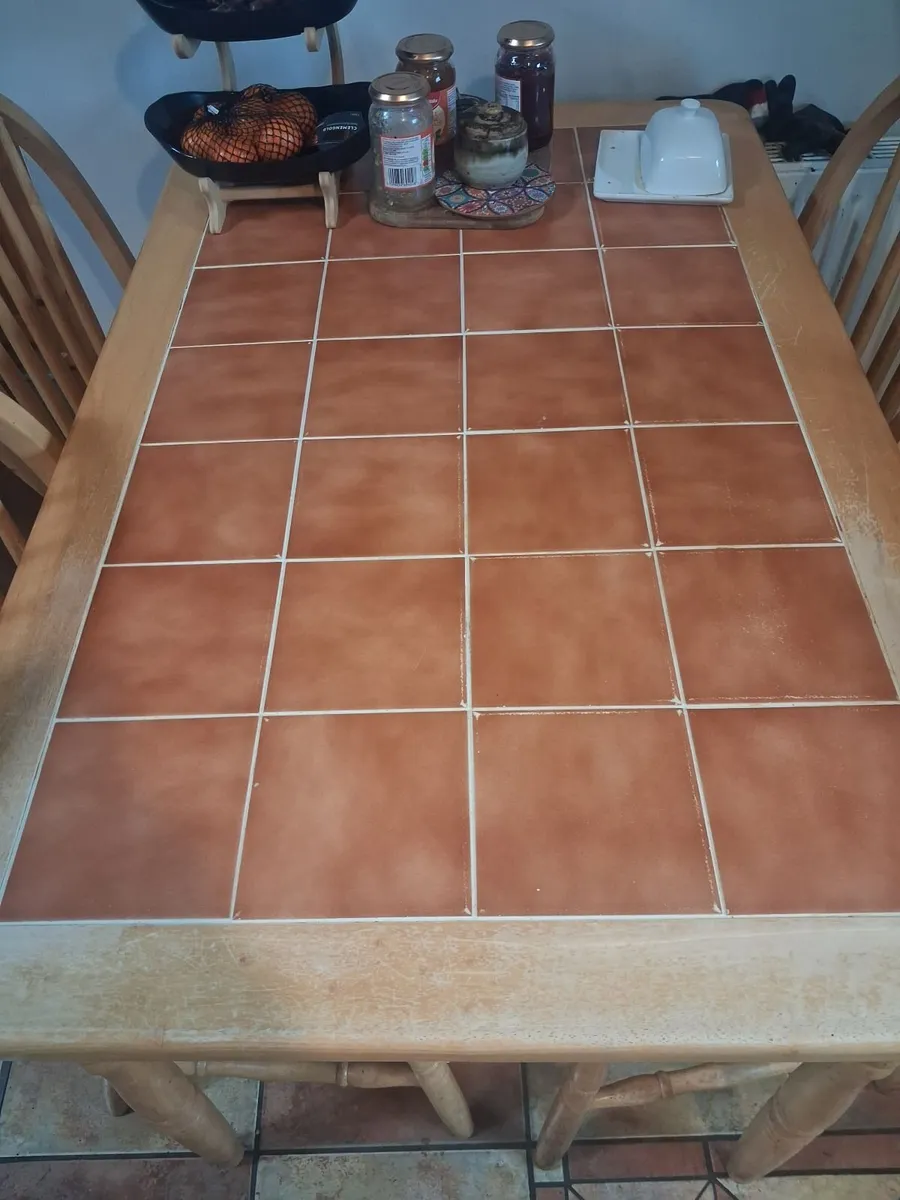 Tiled kitchen table and four chairs for sale - Image 2