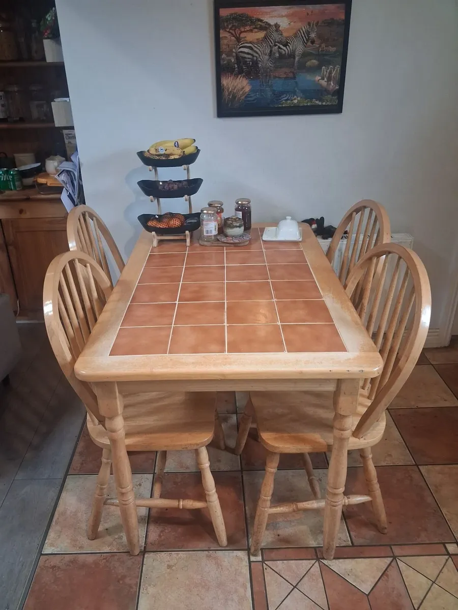 Tiled kitchen table and four chairs for sale - Image 4