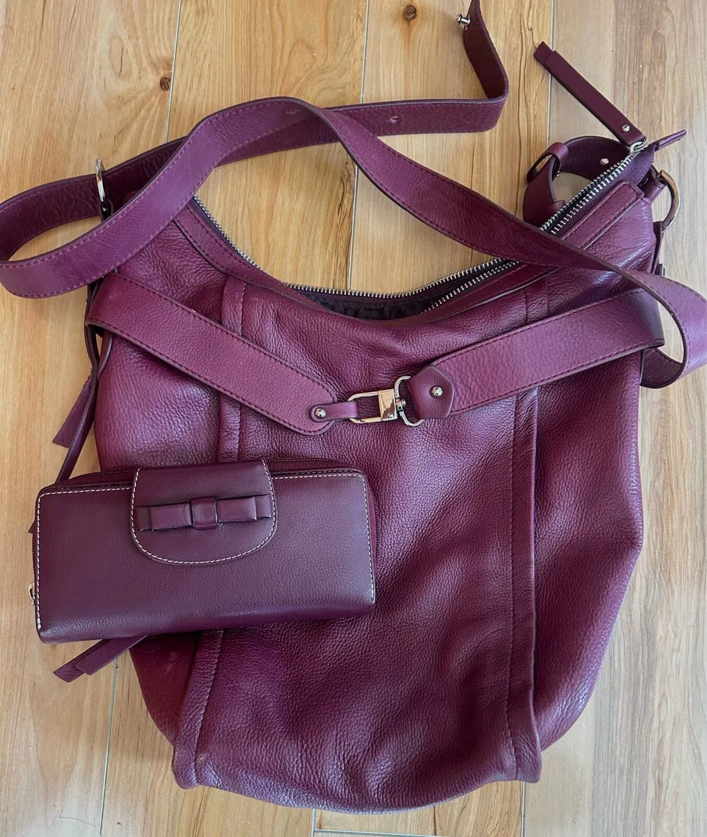 Leather Bag+Matching Leather Purse Burgundy - Image 1