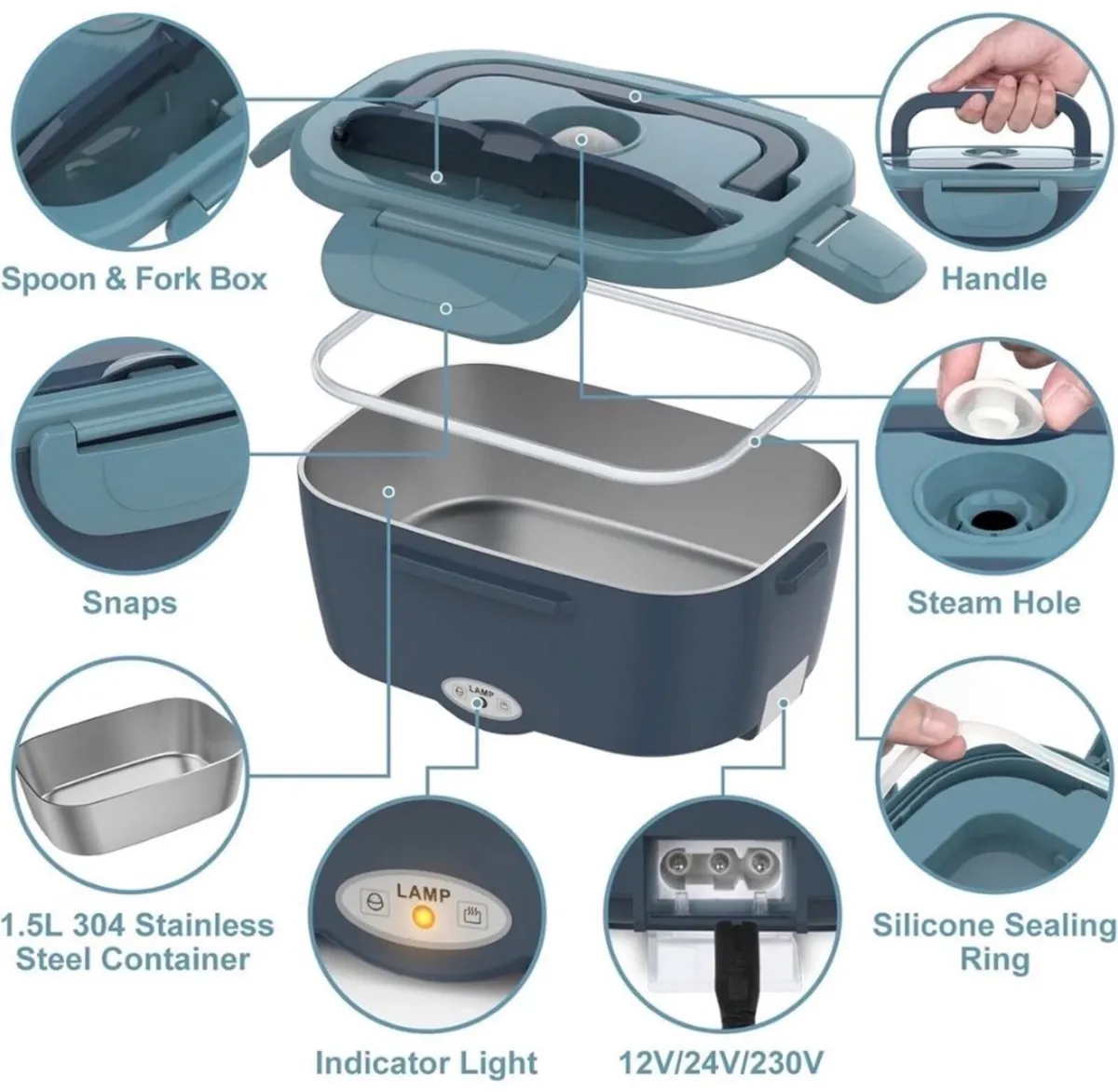 Car Portable Food Heating Lunch Bento Box 12V 24V - Image 4