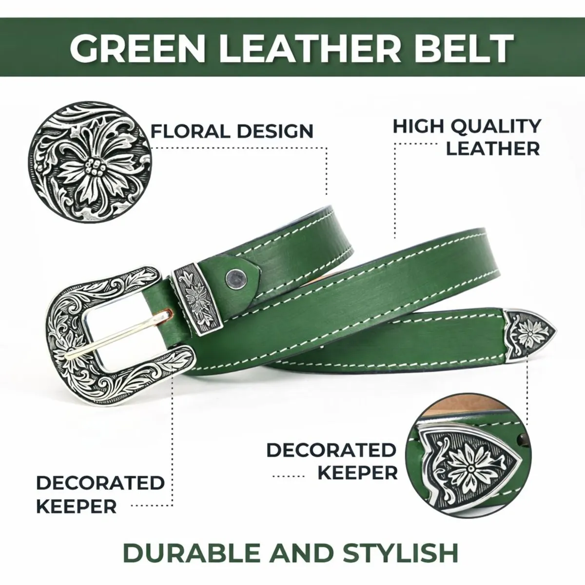 Unisex Premium Green Genuine Leather Belt - Image 4