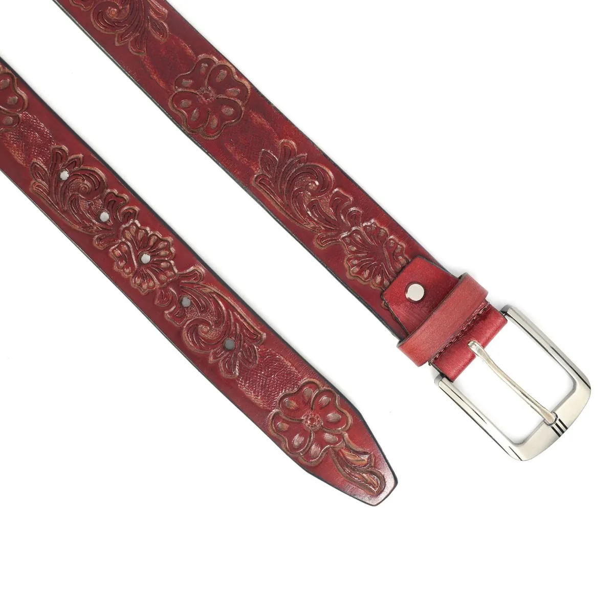 Unisex Genuine Leather Tooled Western Belt - Image 2