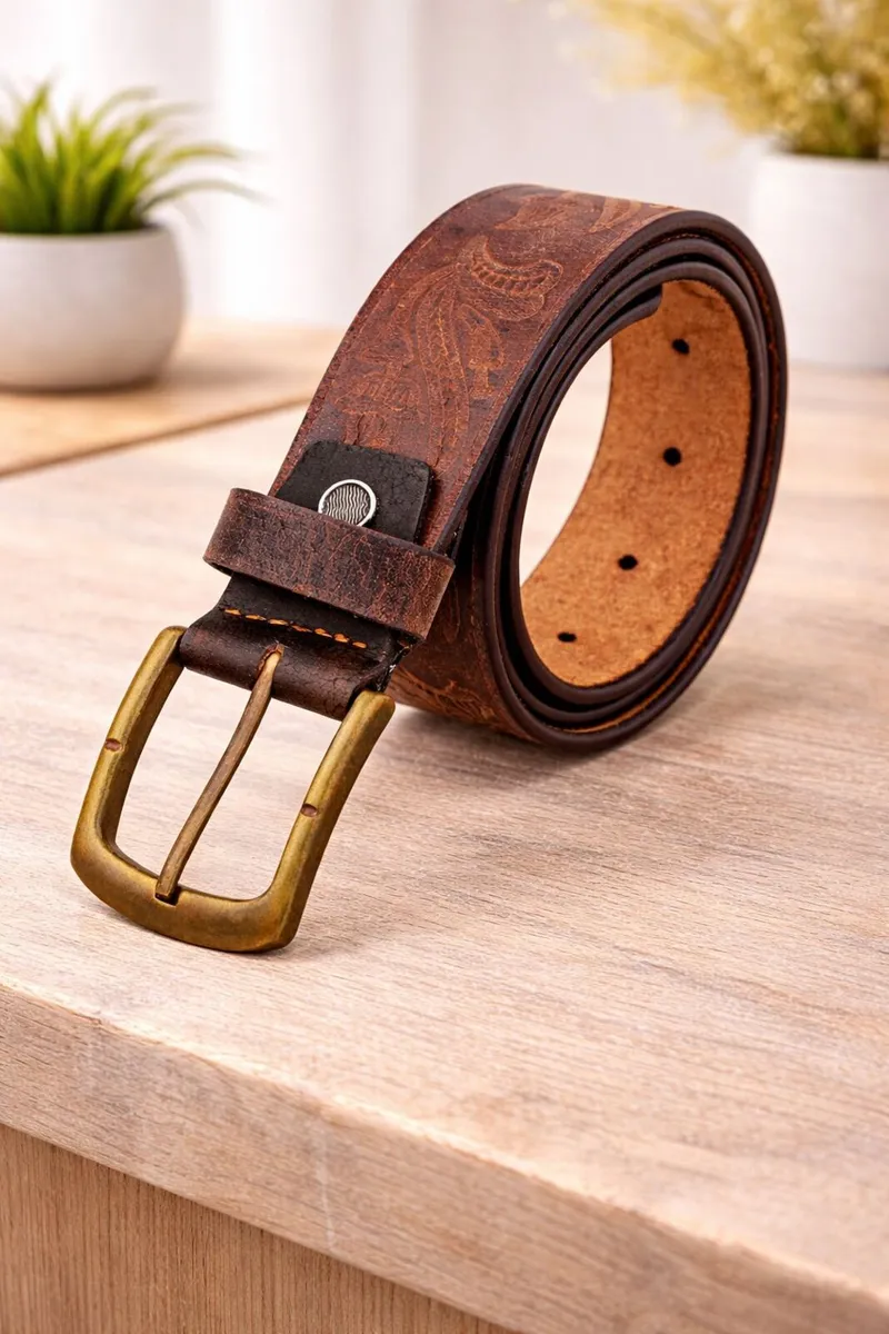 Unisex Genuine Leather Tooled Western Belt - Image 4