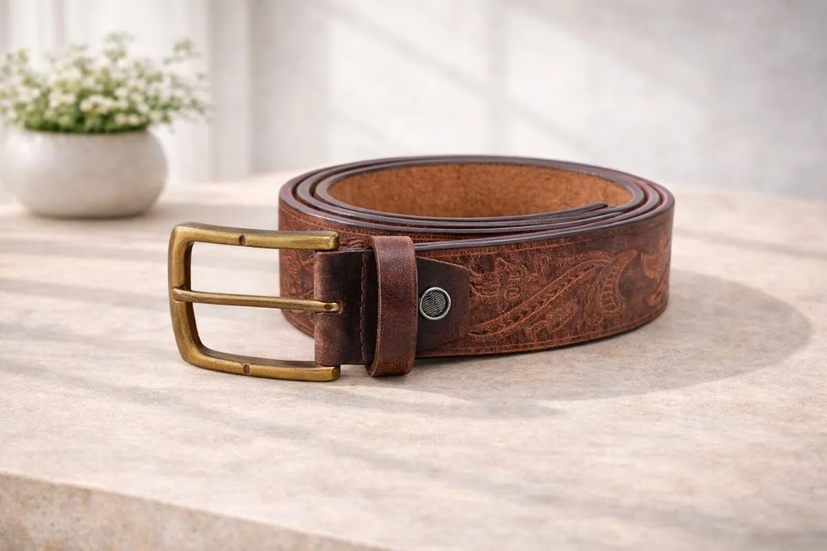 Unisex Genuine Leather Tooled Western Belt - Image 3