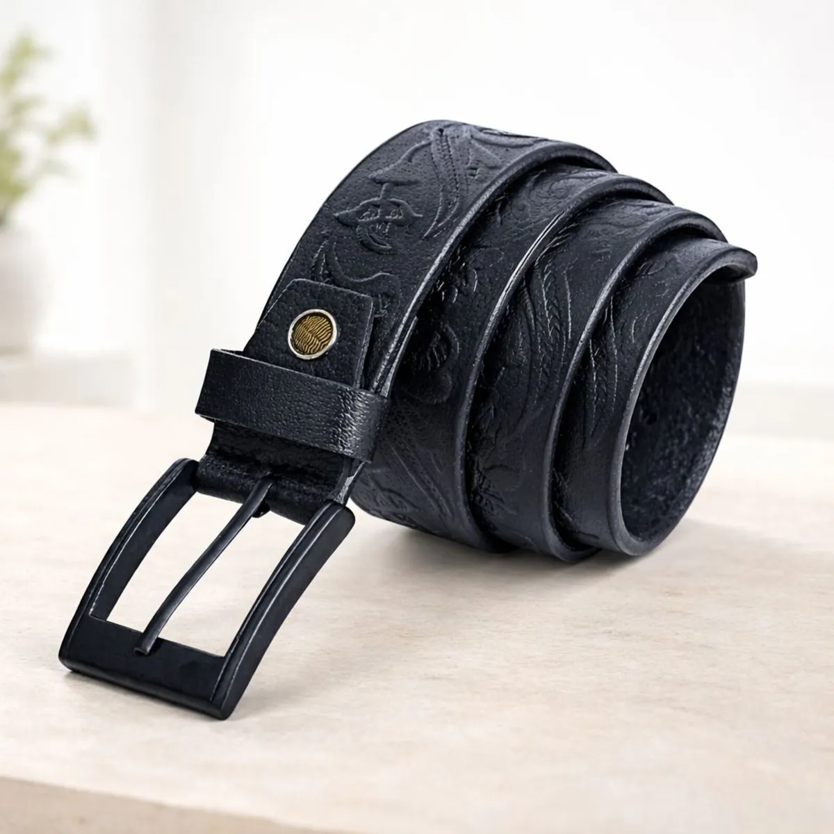 Unisex Genuine Leather Tooled Western  Belt - Image 2