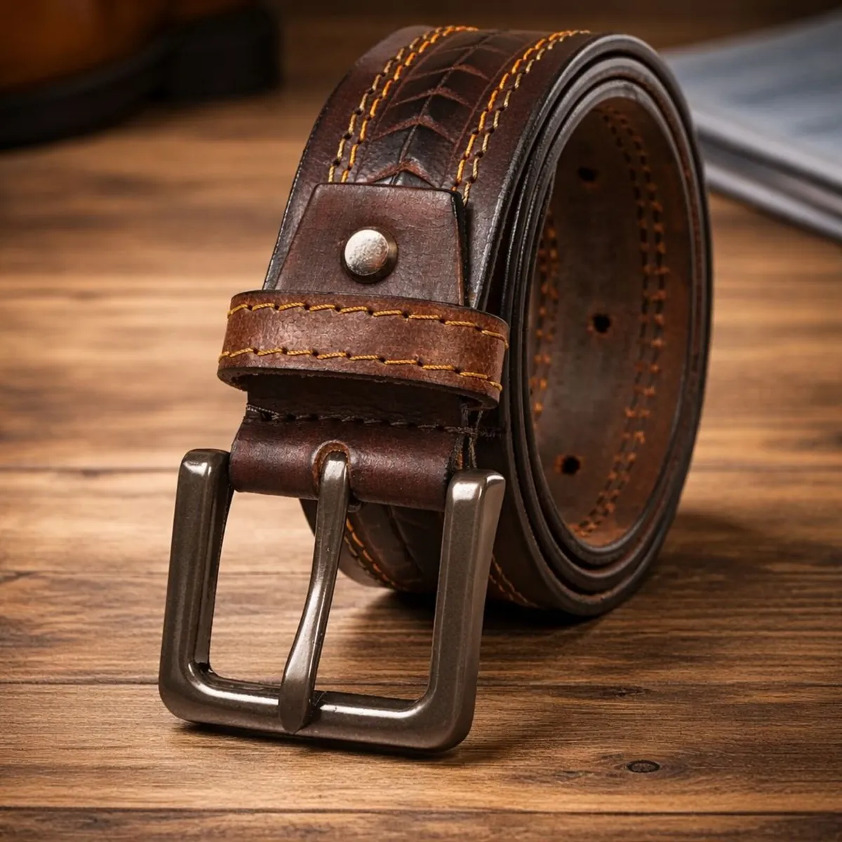 Unisex Genuine Leather Tooled Western Belt - Image 2