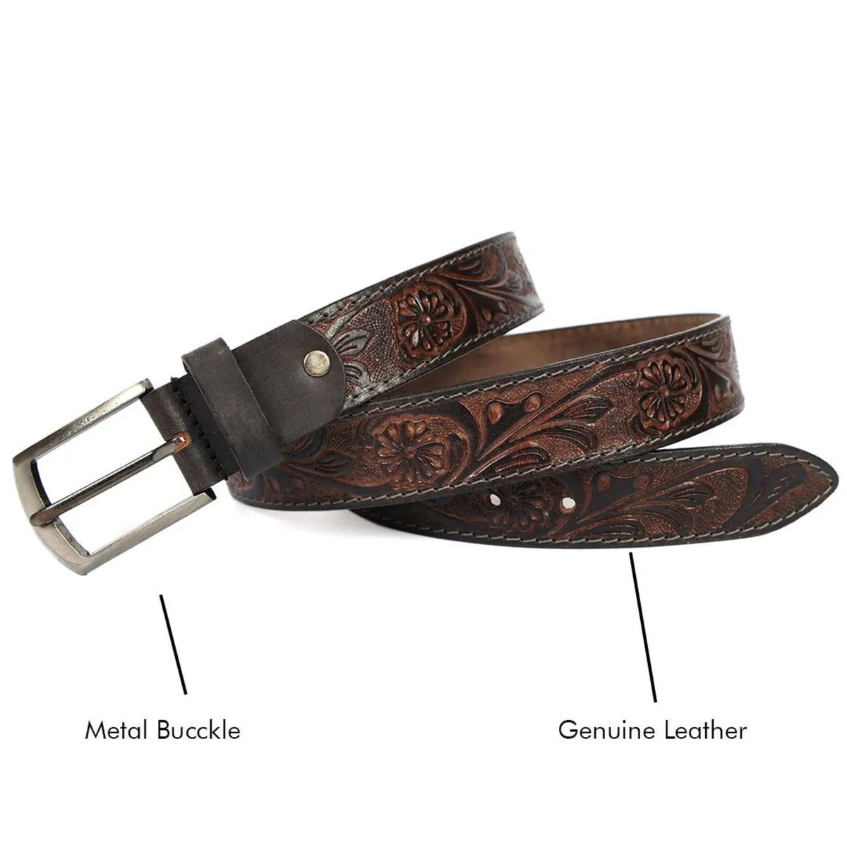 Unisex Genuine Leather Tooled Western Belt - Image 2