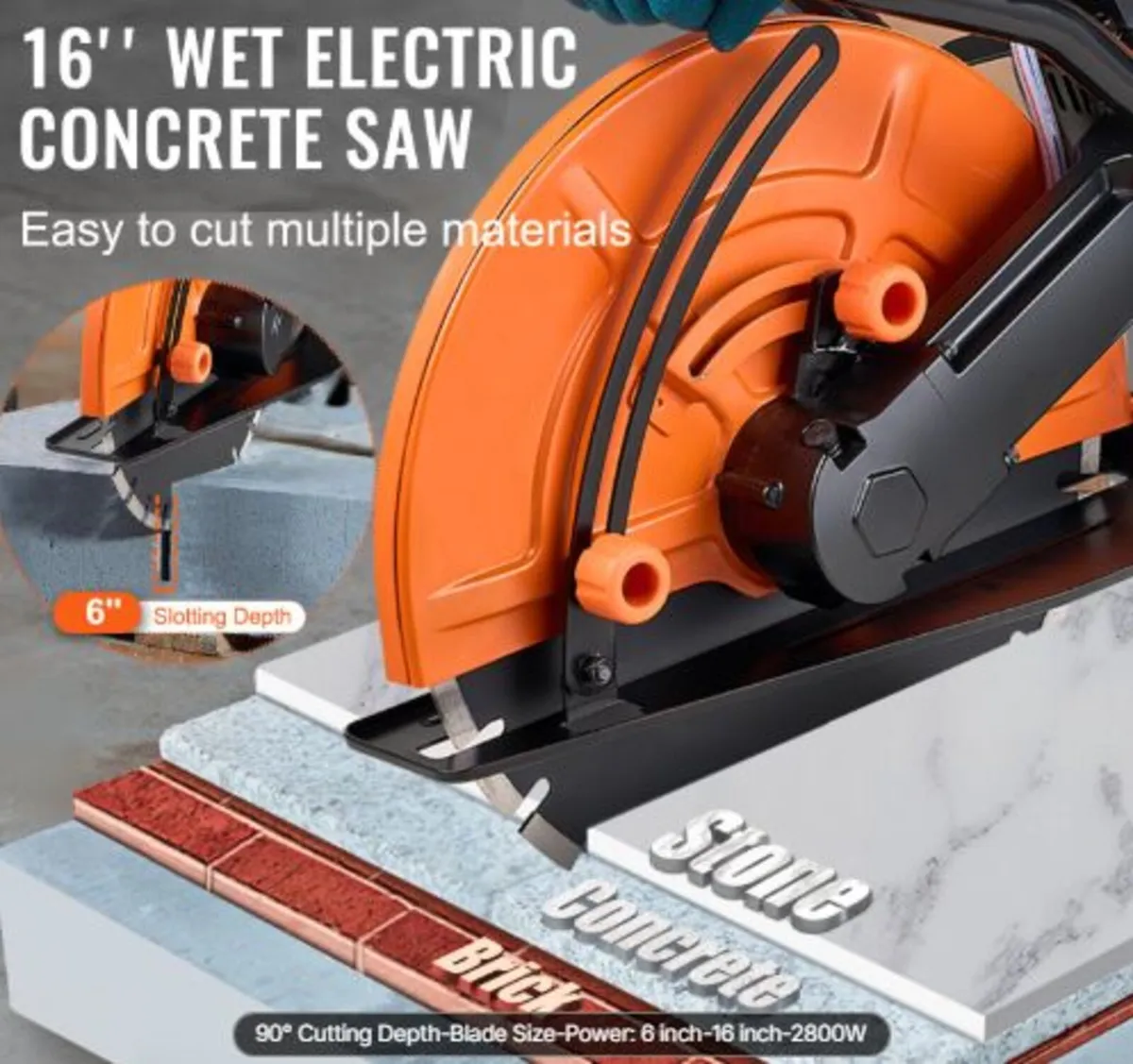 16"/40.6 cm Electric Concrete Saw Wet/Dry Saw Cut - Image 2