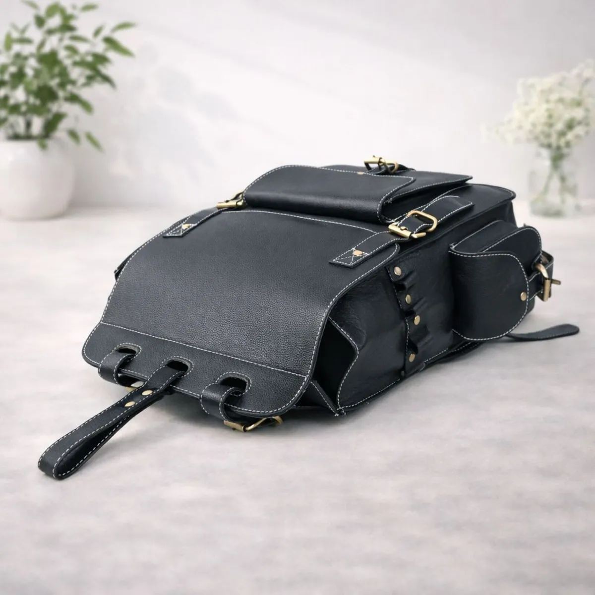 Handmade Genuine Leather Backpack - Image 3