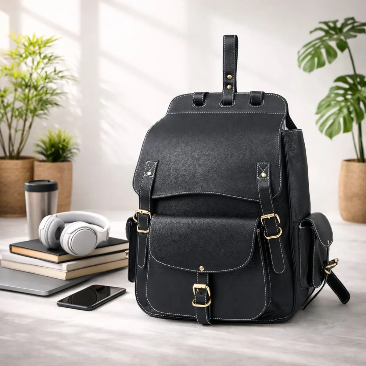 Handmade Genuine Leather Backpack - Image 1