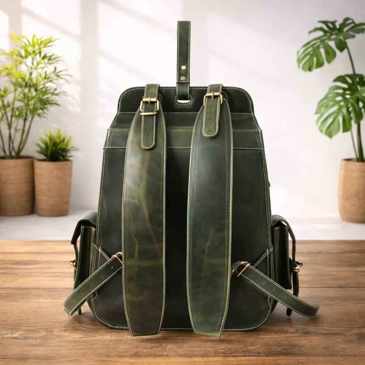 Handmade Genuine Leather Backpack - Image 2