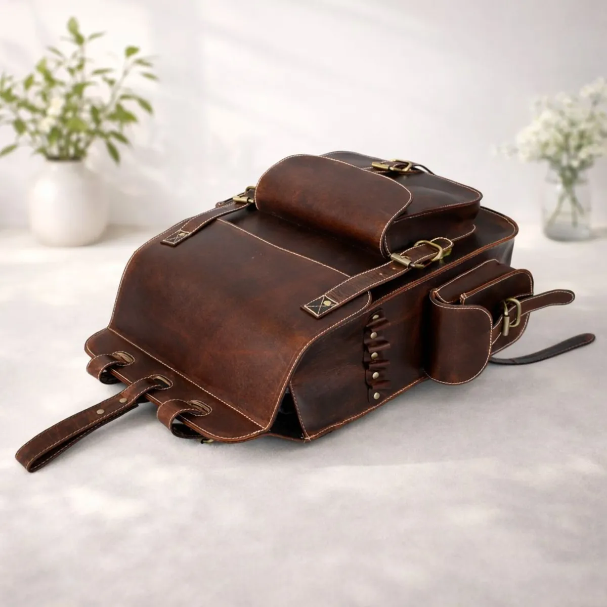 Handmade Genuine Leather Backpack - Image 3