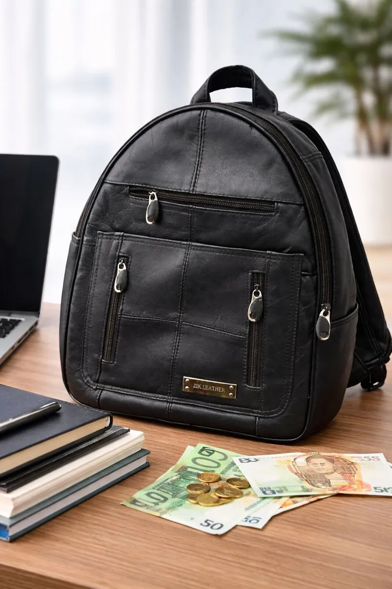 Teal Leather Backpack Black Travel Backpac - Image 1