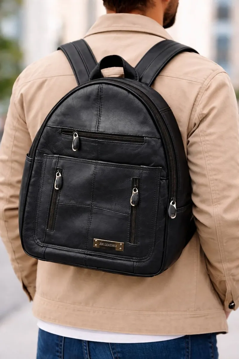 Teal Leather Backpack Black Travel Backpac - Image 2