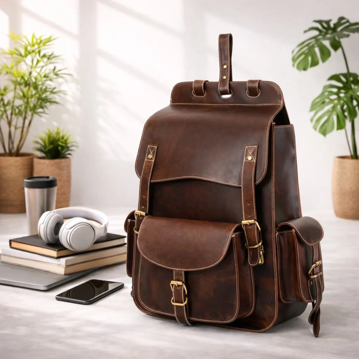 Handmade Genuine Leather Backpack - Image 1