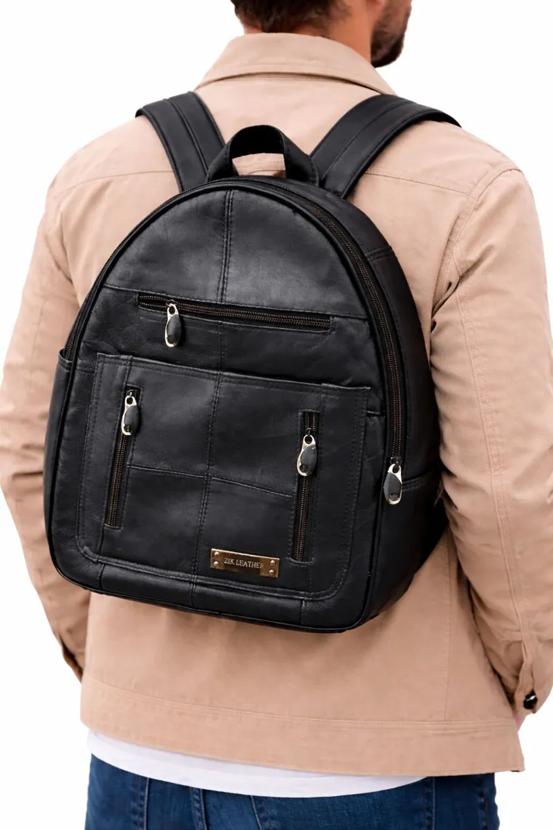 Teal Leather Backpack Black Travel Backpac - Image 3