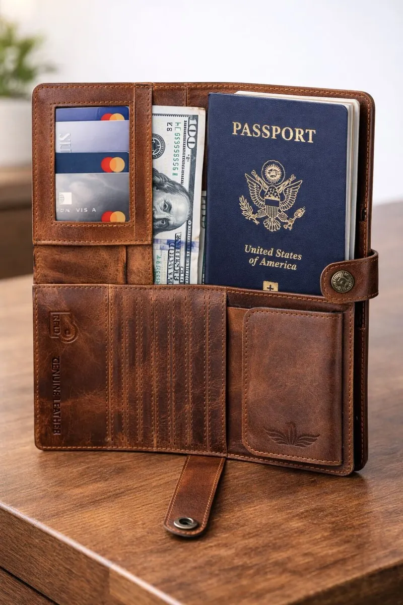 Genuine Leather Passport Holder Travel Wallet - Image 4