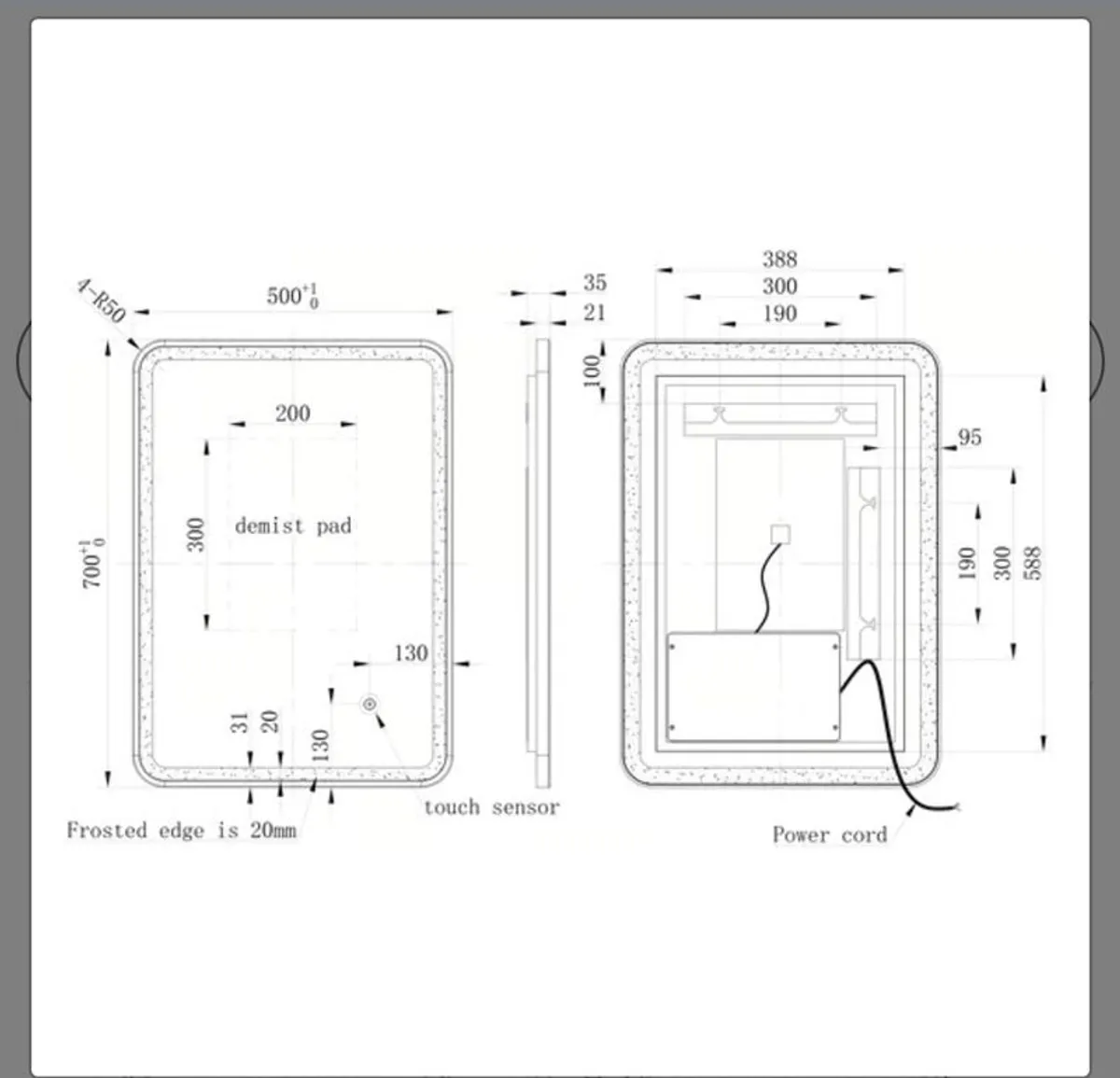 Brushed Brass led mirror 700mmx500mm - Image 2