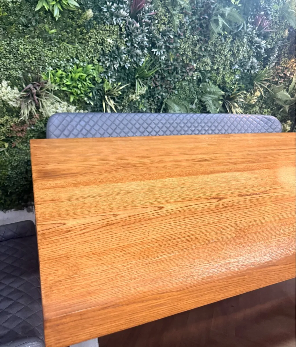Oak kitchen table, sofa bench, 2 chairs & bench - Image 2