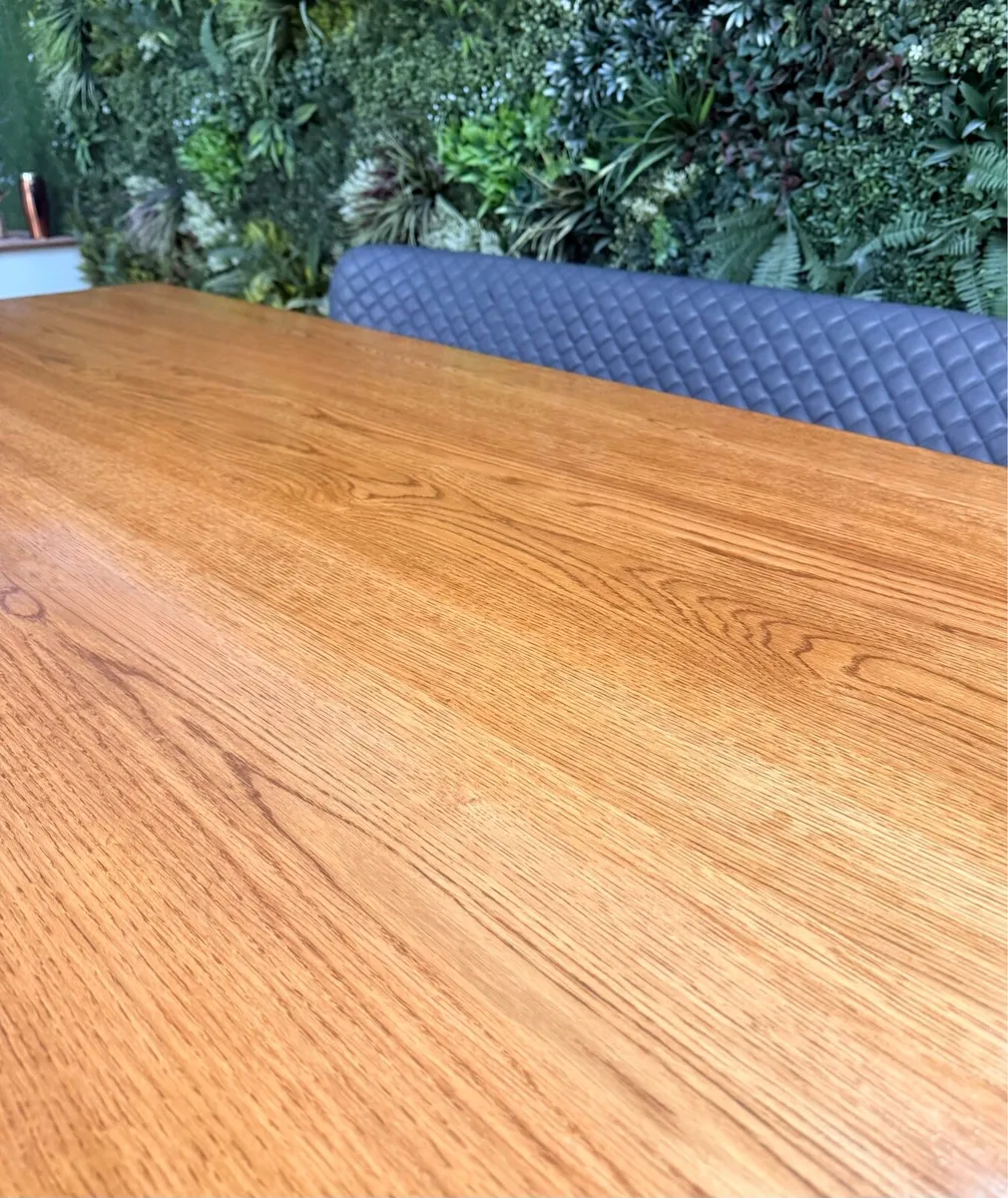Oak kitchen table, sofa bench, 2 chairs & bench - Image 4