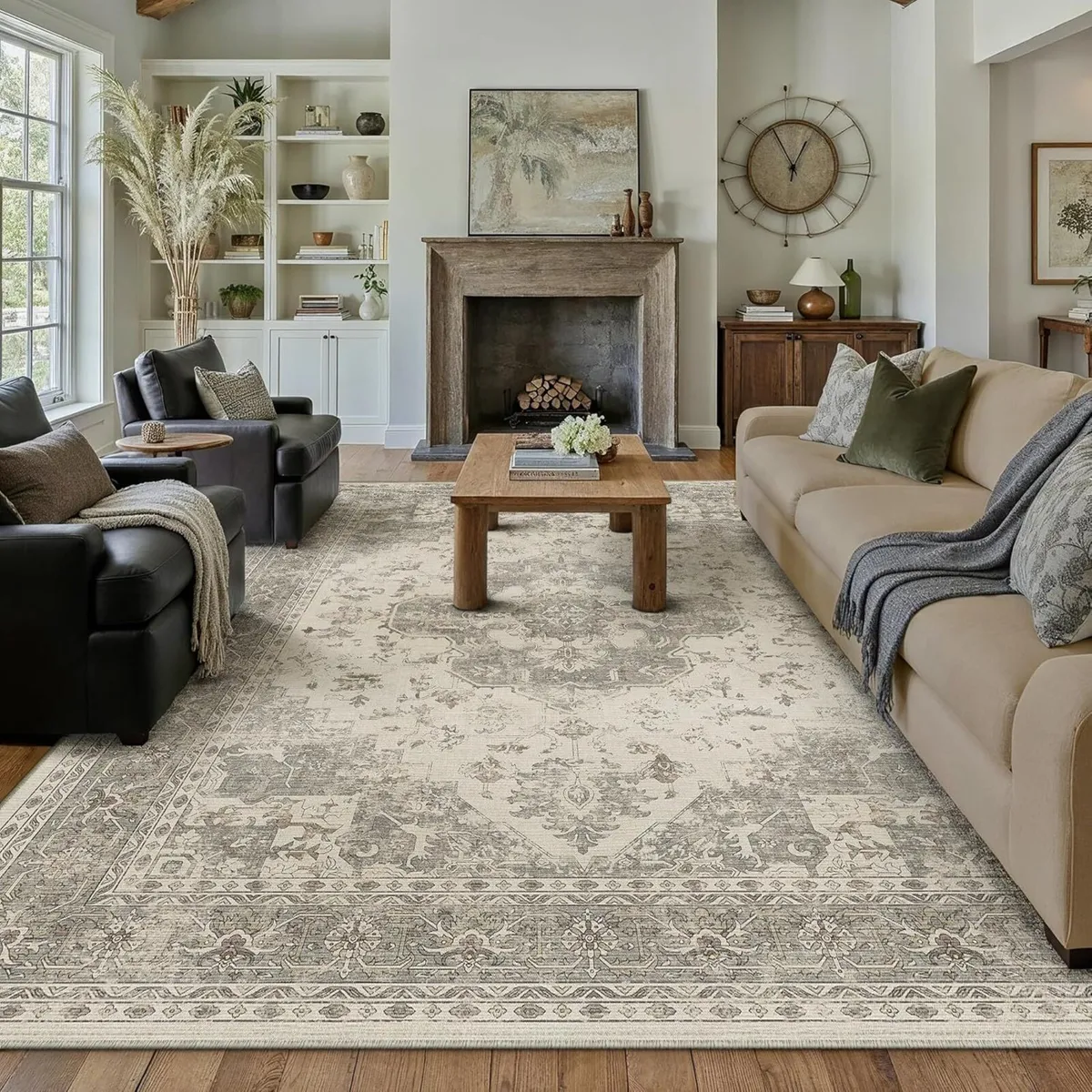 Vintage Beige Grey Rugs Living Room Area Rug - Image 1