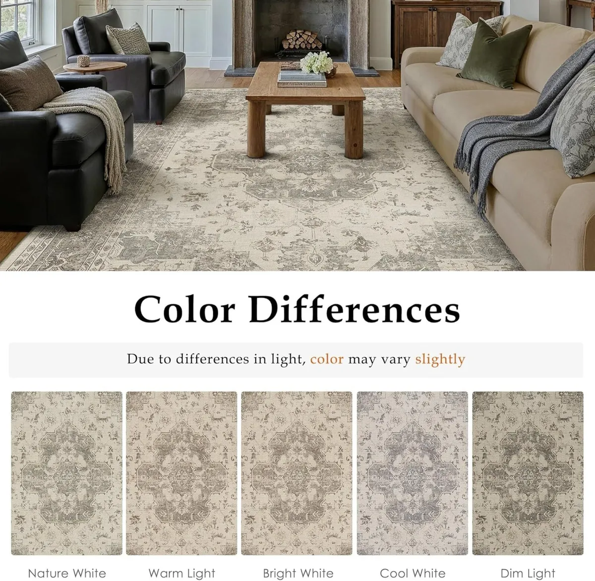 Vintage Beige Grey Rugs Living Room Area Rug - Image 2