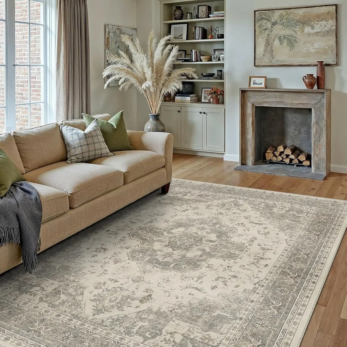 Vintage Beige Grey Rugs Living Room Area Rug - Image 4