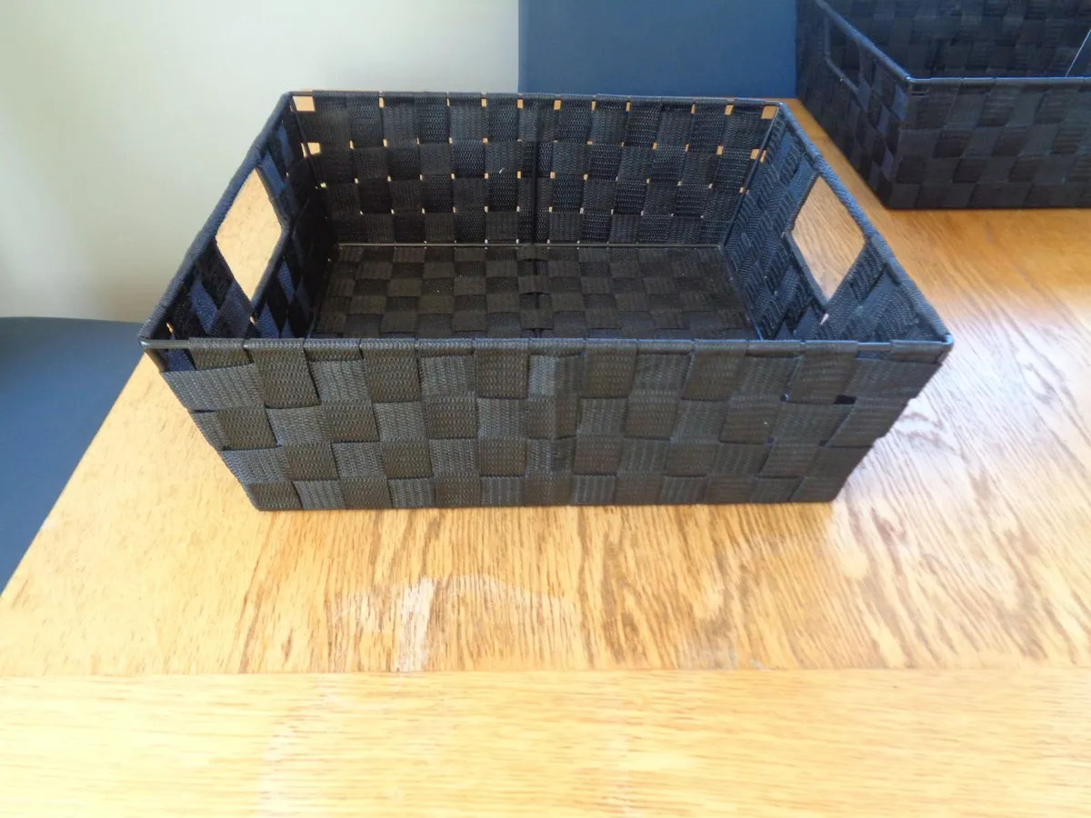 Black Woven Baskets x 2 for Sale - Image 3