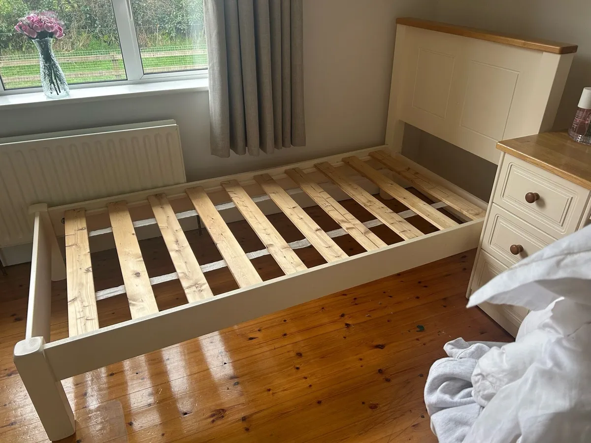 Cream wooden single beds x2 - Image 2
