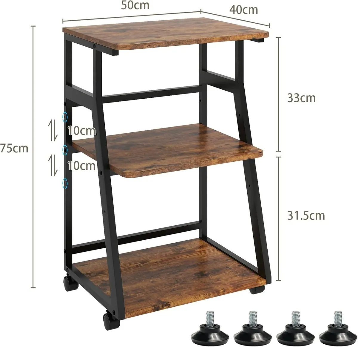 50x40x75cm 3 Tier Printer Table with Storage - Image 2