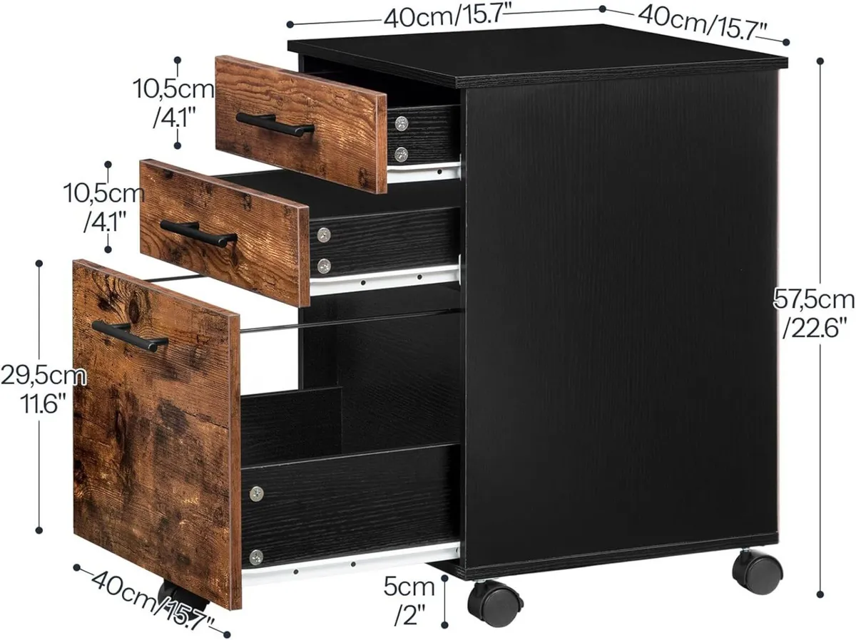 3-Drawer Filing Cabinet Rolling File Office - Image 3