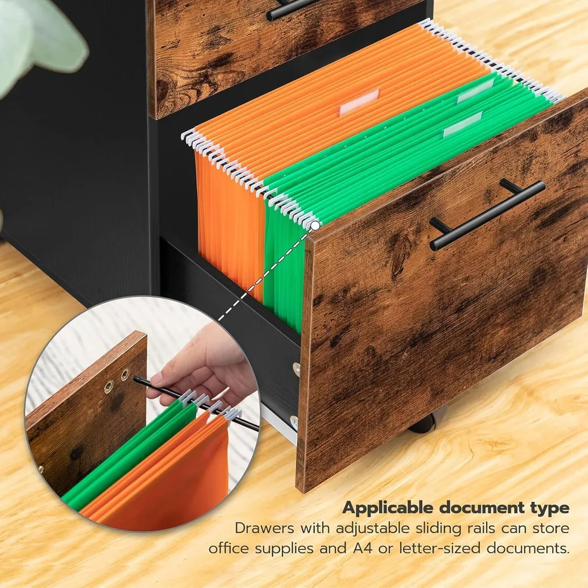 3-Drawer Filing Cabinet Rolling File Office - Image 4