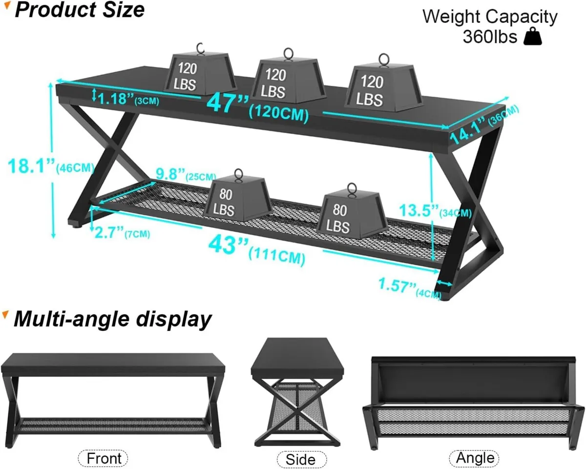 Black Industrial Entryway Bench with Storage - Image 2