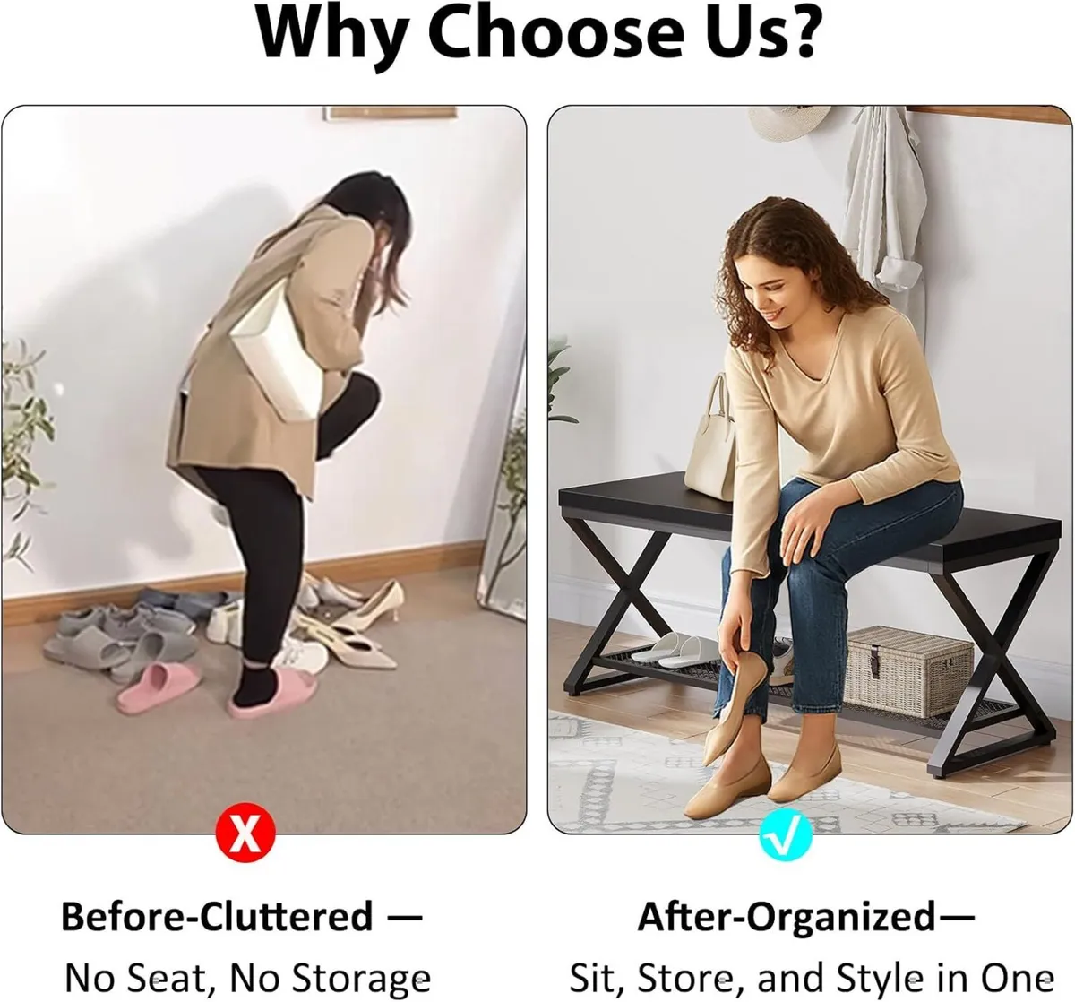 Black Industrial Entryway Bench with Storage - Image 4