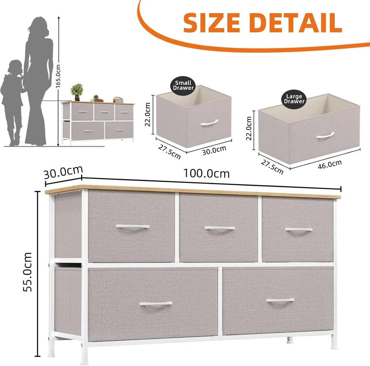 Chest of Drawers with 5 Wide Storage Organiser - Image 3
