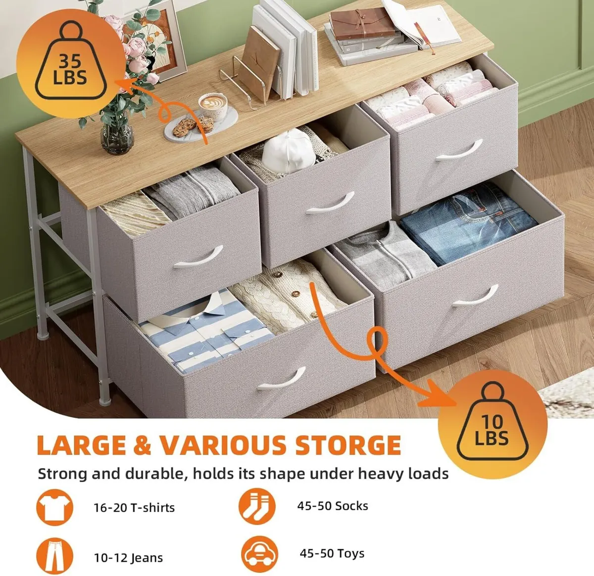 Chest of Drawers with 5 Wide Storage Organiser - Image 4