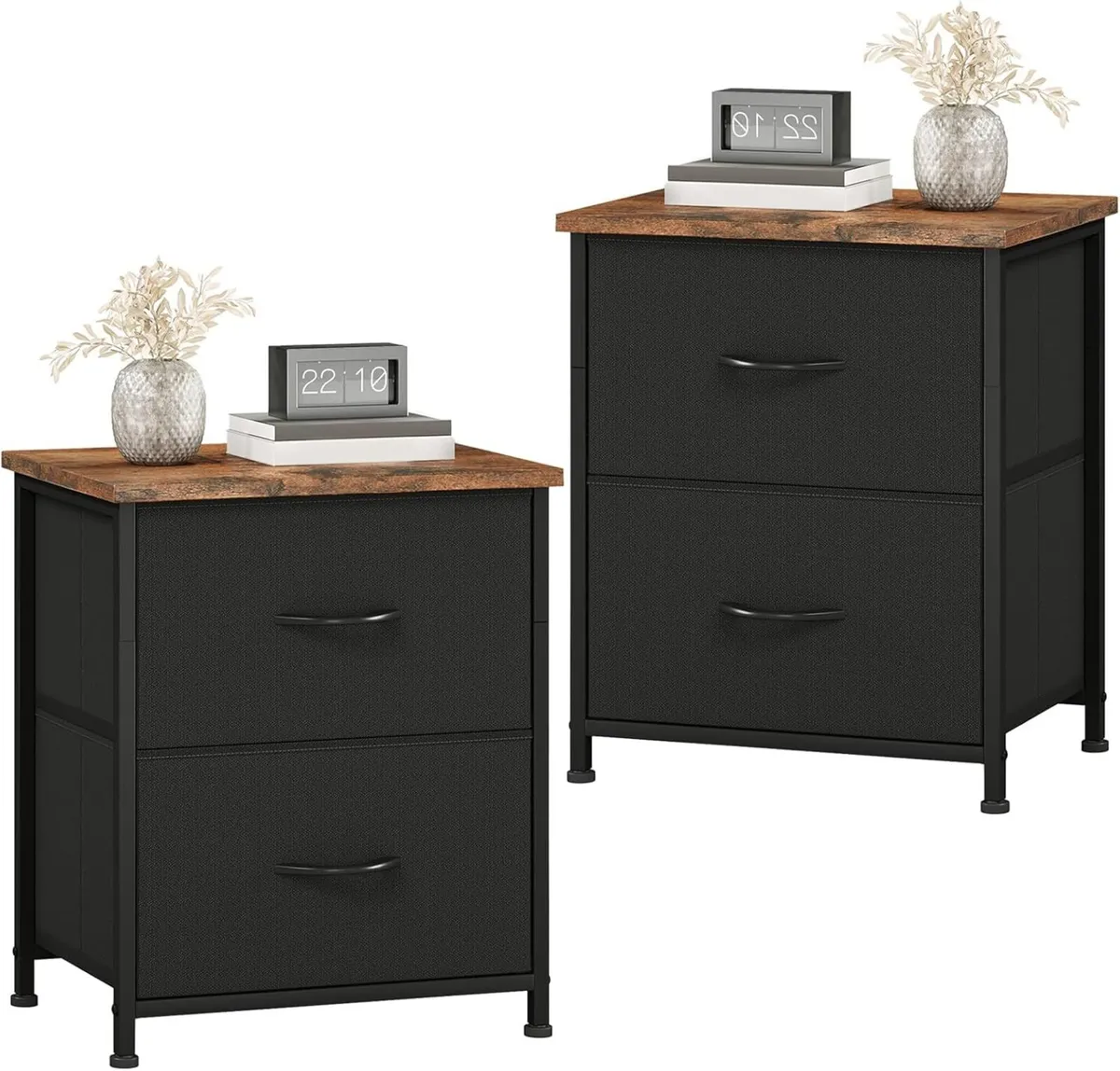Black Bedside Table Set of 2 Bedroom Cabinet with - Image 1
