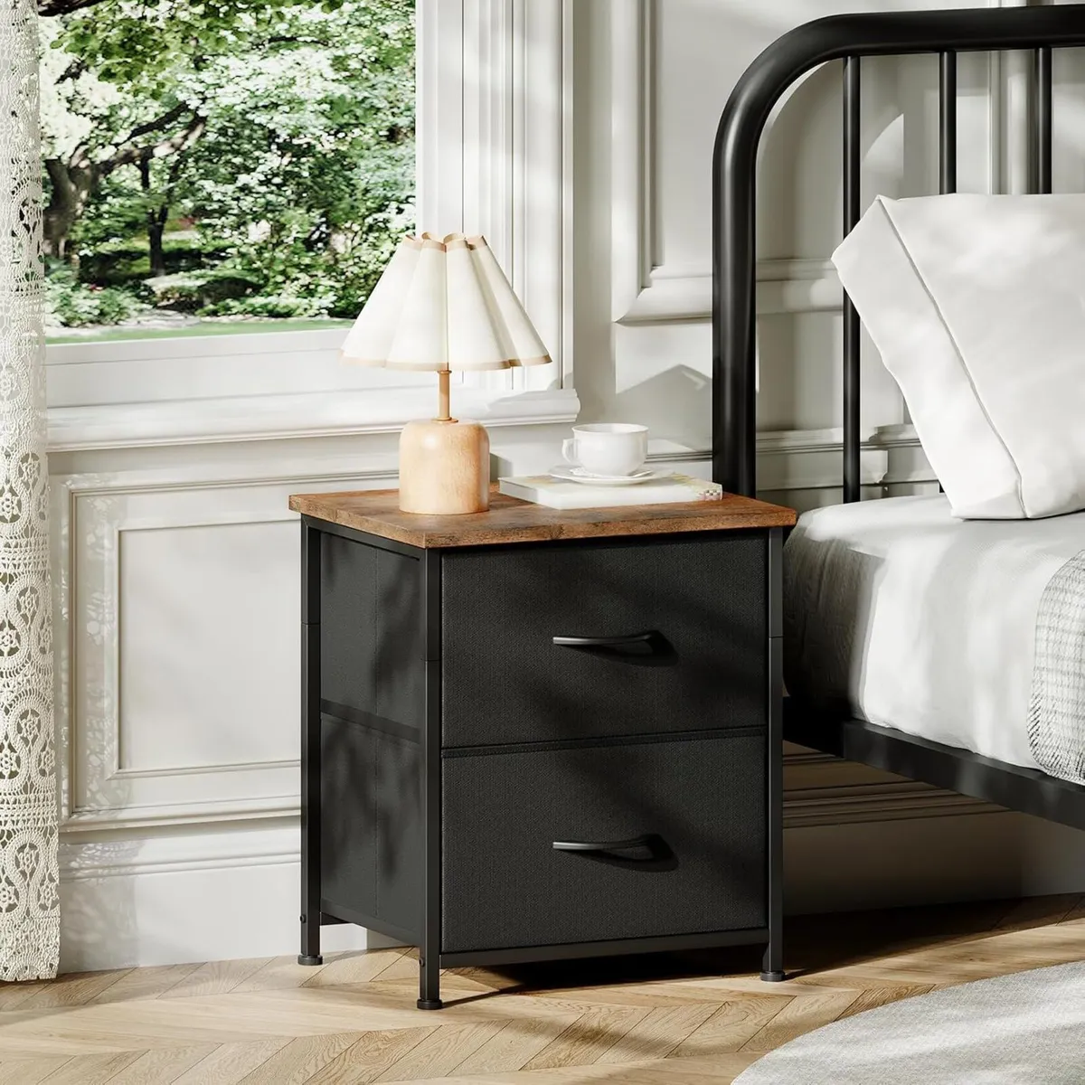 Black Bedside Table Set of 2 Bedroom Cabinet with - Image 2