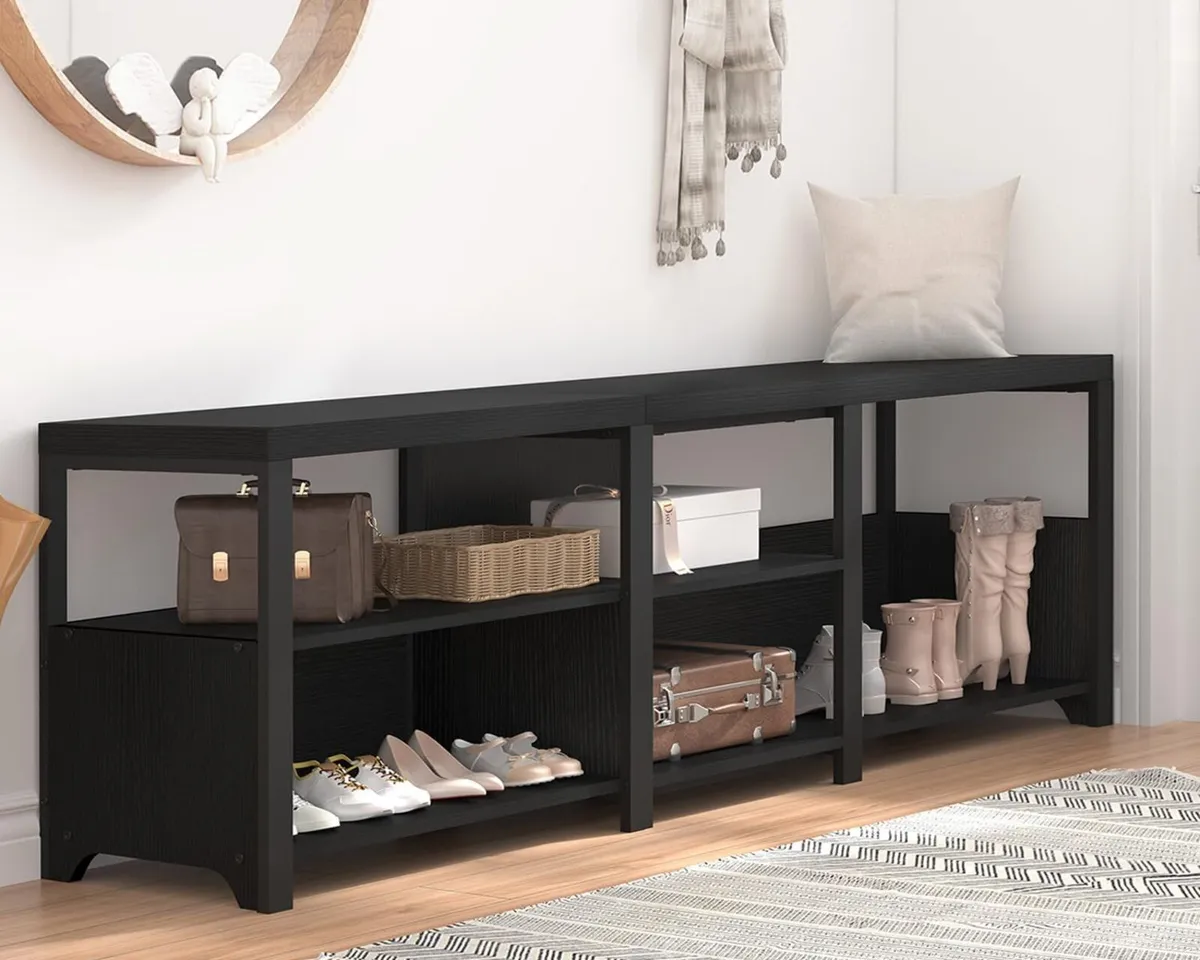 Black Bench Long Entryway with Shoe Storage - Image 1