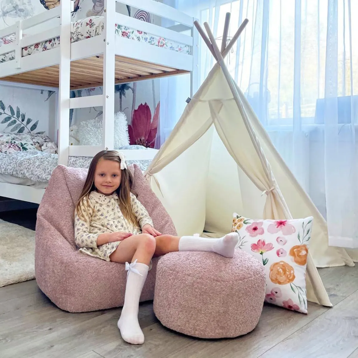 Kids Boucle Bean Bag Chair with Filling - - Image 2