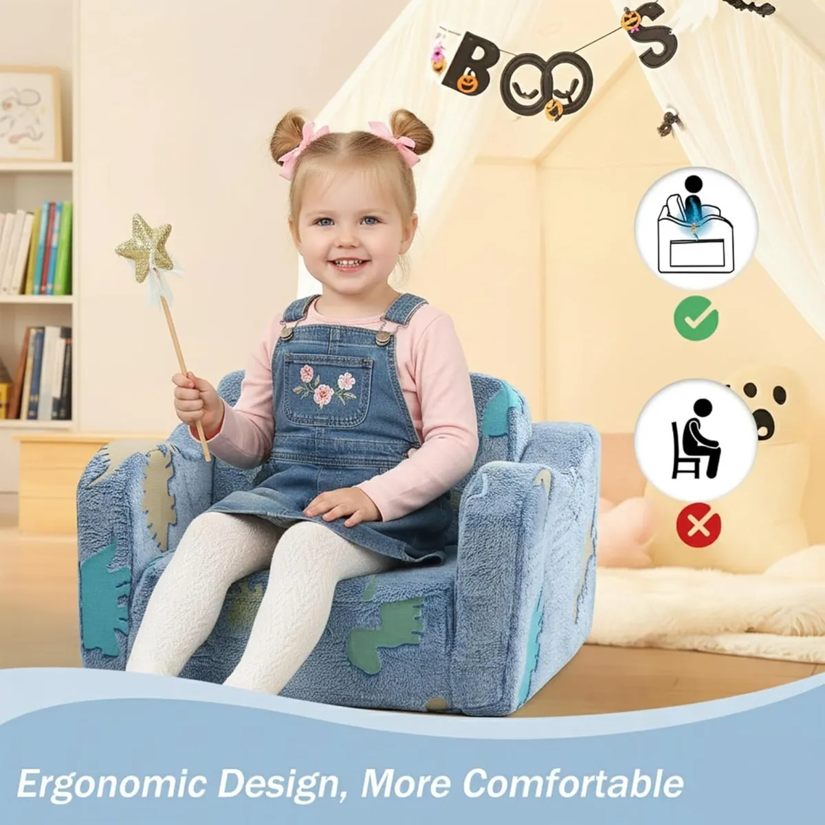 Kids Fold Out Sofa Bed Plush Toddler Chair - Image 4